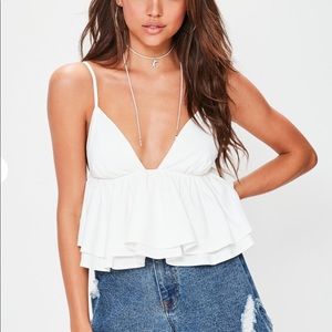 White Plunge Peplum Top